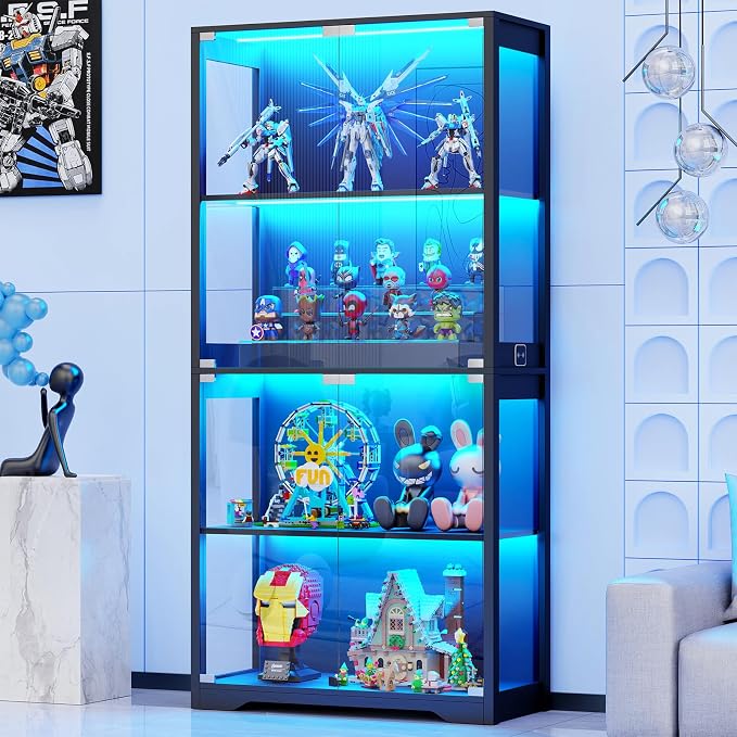 BROTTAR Display Cabinet with Glass Doors, 4-Tier Display Case, Storage Cabinets by BROTTAR