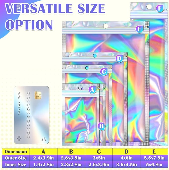 JETMORE 300 Pcs 5.5x7.9in Mylar Bags, Smell Proof Bags Foil Pouch, Holographic - Image 6