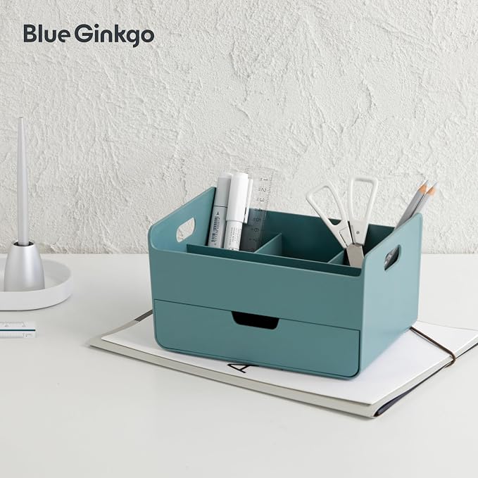 BLUE GINKGO Portable Desk Organizer – Compact 3 Compartment, Half-drawer - Image 4