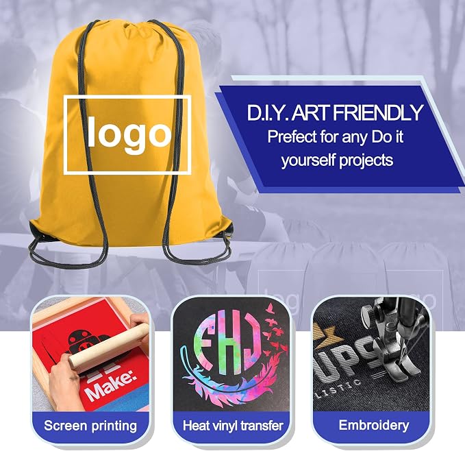 BeeGreen Yellow Drawstring Backpack Bags Bulk 2 Pack X-Large 22.4" L x 17.5" W - Image 3