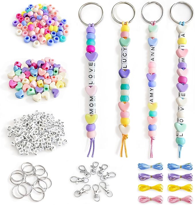 BIGCOMER 578Pcs DIY Bead Keychain Making Kit – Alphabet Letter Beads & Key by Unknown
