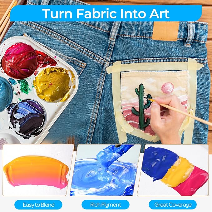 Nicpro 18 Colors Fabric Paint, Permanent Soft Fabric Paint Set - Image 3
