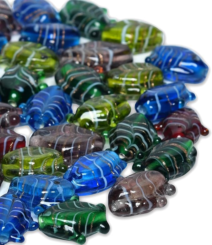 2/3 LB Bag of Assorted Glass Fish Beads for Jewelry Making, Lampwork Murano Bead Mix for Bracelets and Necklaces, Crafting Beads Supplies Kit, Large & Small Beads (Fish Mix)