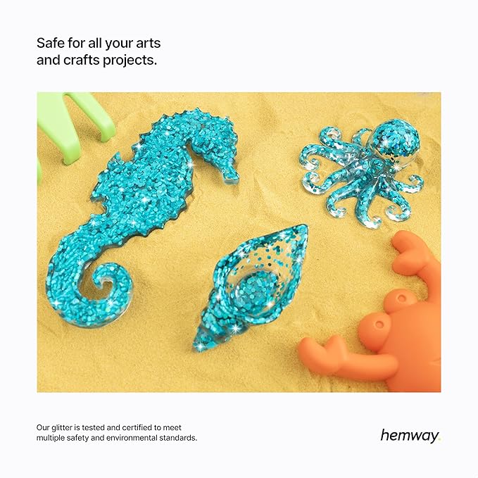 Hemway Glitter for Resin 100g Turquoise Blue Holographic Metallic Crystals for Epoxy Craft Super Chunky Flakes Tumblers Wax Melt
