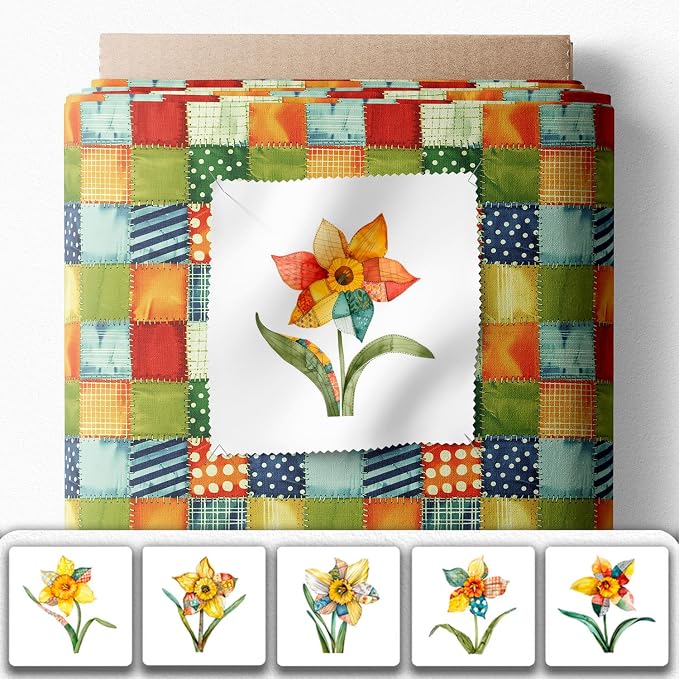 Daffodil Patchwork Cotton Fabric Panel – 6 Designs + Bonus Patchwork Sheet - Image 2