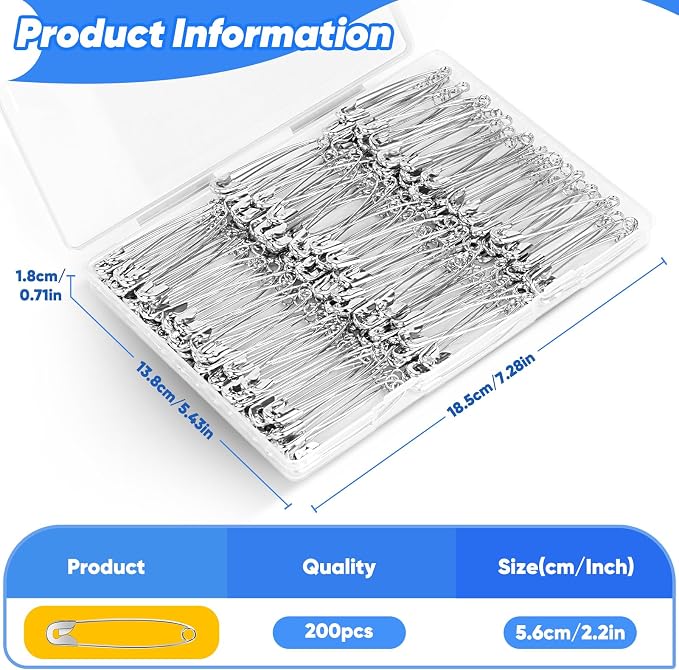 Huhuhero 200Pcs Safety Pins for Clothes, 2.2 inches Large Heavy Duty Safety Pins - Image 2