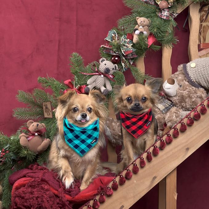 Buffalo Plaid Dog Bandanas Fall Christmas X-Large 6PCS Dog Gifts Red Blue Green - Image 5
