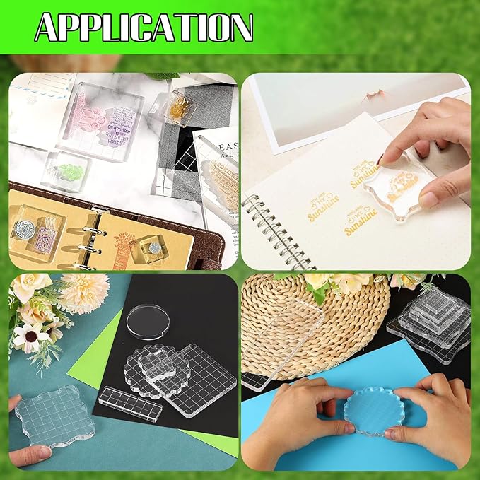 2Pcs Clear Stamp Blocks Set, Square 4 x 4 Inch Acrylic Blocks for Stamping With Grid Lines, Scrapbooking Crafts Tools