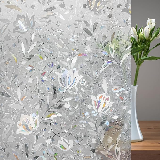 rabbitgoo Window Privacy Film, Stained Glass Cling, Tulip 23.6" x 118.1" | - Image 9