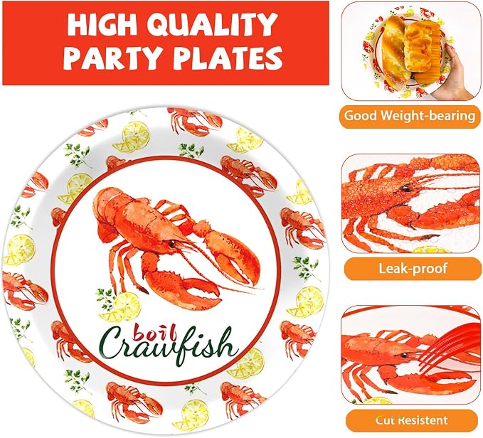 Qyeahkj 100 Pcs Crawfish Boil Party Plates and Napkins Set Crawfish Party - Image 4