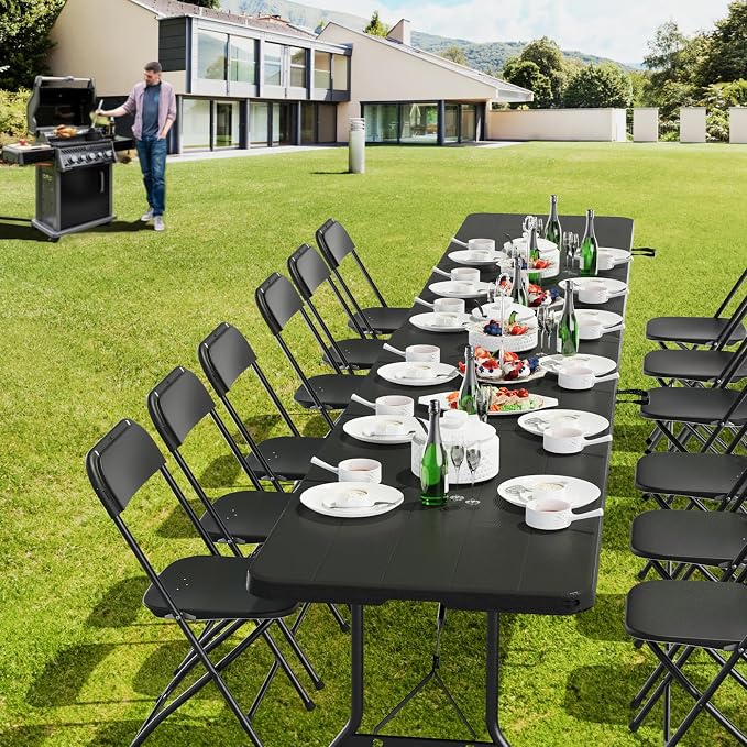 VINGLI 8 Foot Plastic Folding Table Portable Long Table - Image 2