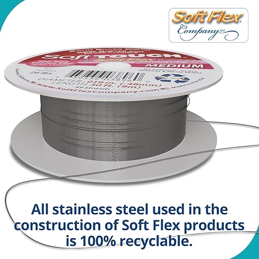 Soft Flex 49 Strand Stringing Wire - Flexible Braided - Medium 0.19 Diameter - Jewelry Making Bead Wire - Satin Silver