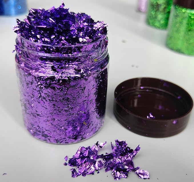 Gilding Flakes,Gold Foil Flakes for Resin,Blue Red Purple Pink Metallic Foil Flakes for Resin Jewelry Making,Nails,Painting Art,Crafts and Slime (Purple)