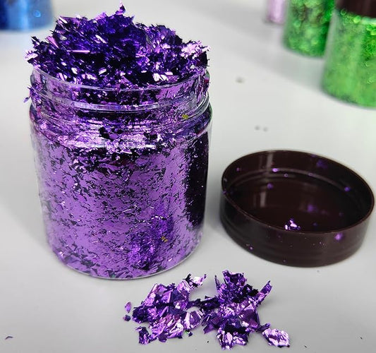 Gilding Flakes,Gold Foil Flakes for Resin,Blue Red Purple Pink Metallic Foil Flakes for Resin Jewelry Making,Nails,Painting Art,Crafts and Slime (Purple)