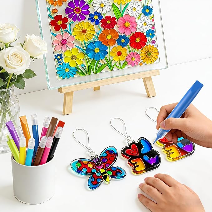 24 Pcs Suncatcher Paint Pens, Stained Glass Sun Catcher Pens 24 Colors 10ML Each - Image 6