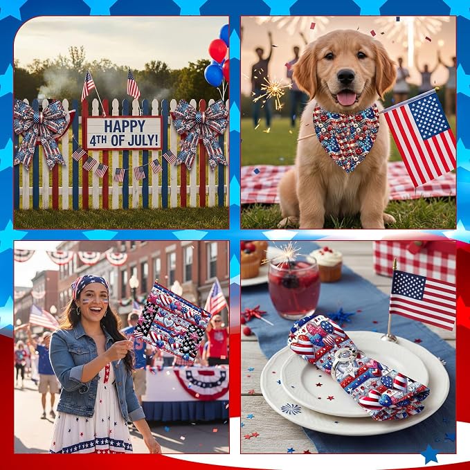 HunnmingRe 20 Pcs 10x10'' Patriotic Quilting Fabric Square 4th of July Precut - Image 6