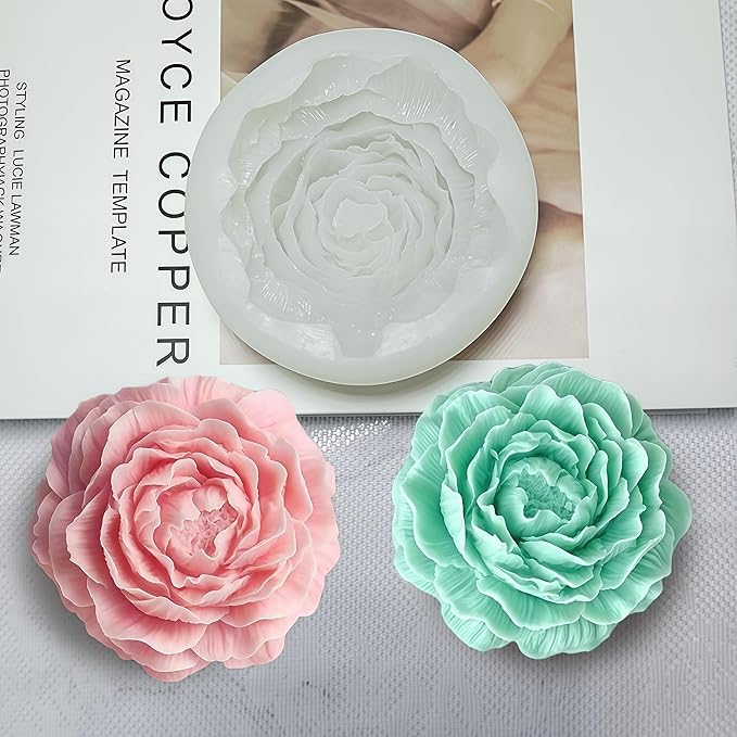 2PCS Peony Rose Flower Candle Silicone Mold Resin Soap Clay Chocolate Jelly Handmade Candle