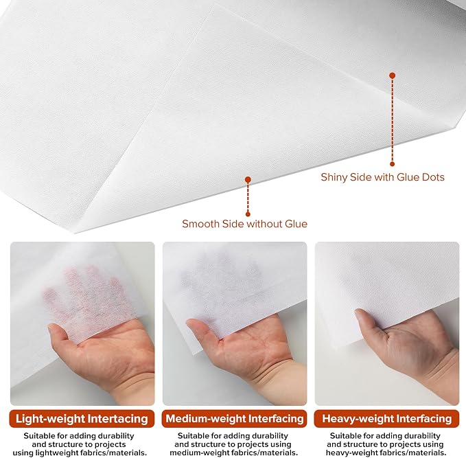 ZOMONETI Medium Weight 17.5in x 10yd White Iron On Non-Woven Fusible Interfacing - Image 3