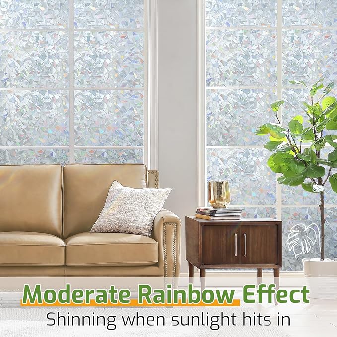 LUTE Rainbow Window Privacy Film, Stained Cling, 17.5" x 118.1" | 3D Decorative - Image 2