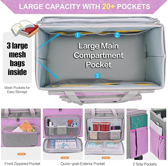 Rolling Teacher Bag With Wheels, Tote Organizer With Detachable Trolley - Image 3