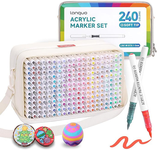 240 Colors Acrylic Paint Markers, Soft Brush Tip Marker Pens Set with Marker Bag, Acrylic Paint Pens for Fabric, Wood, Stone, Canvas, Glass, Egg, Rock Painting, DIY Crafts and Art Supplies