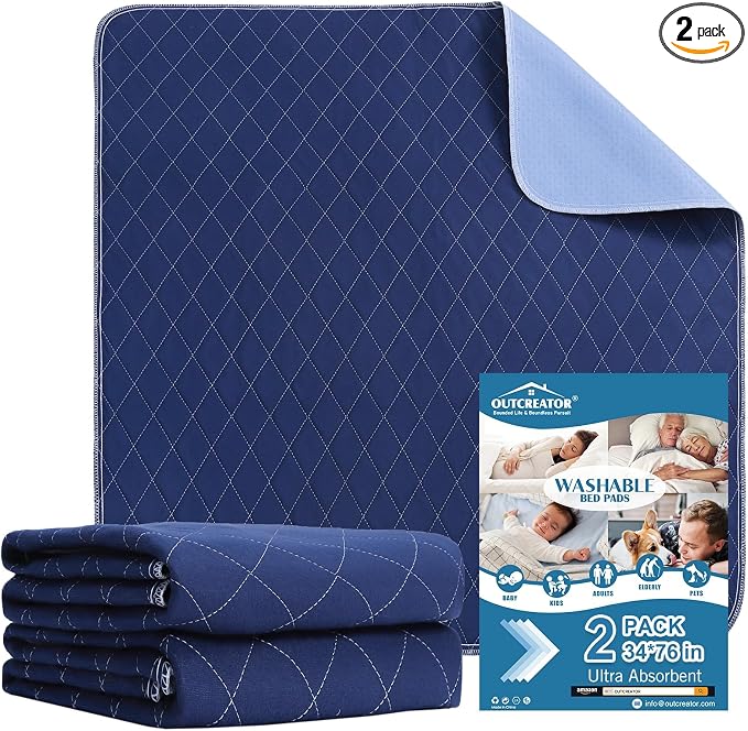 OUTCREATOR® Washable Bed Pads 34" x 76", Incontinence Mattress Protector by OUTCREATOR