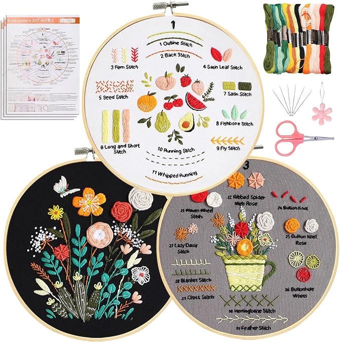 Santune 3 Pack Beginner Embroidery Kits by Santune