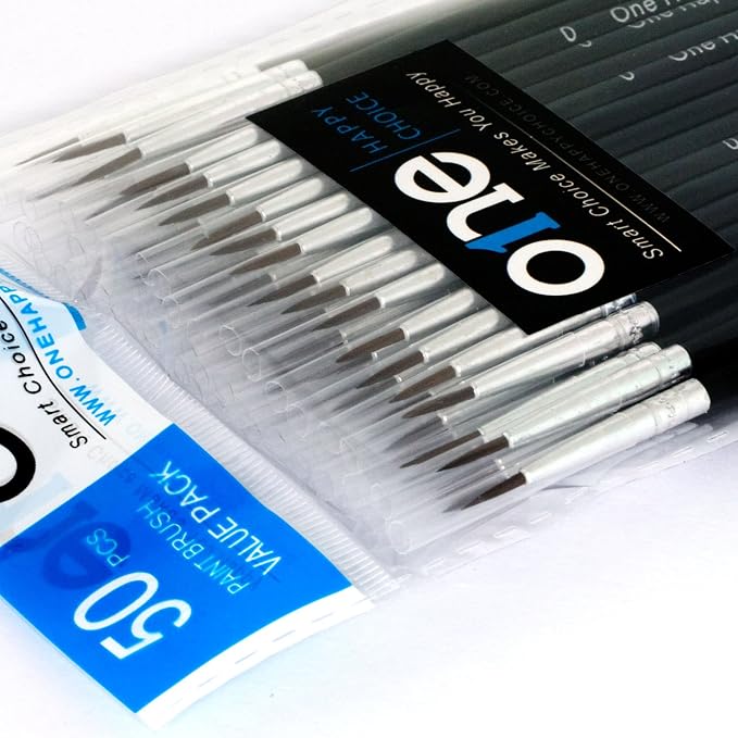 50 Pcs Fine Detail Synthetic Paint Brush Set, Pointed Round Size #0 Medium | - Image 4