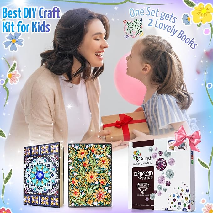 Girls Gifts 5-7-9-10 Year Old, Craft Kits for Kids Age 6 8 11 12 Diamond Art Kits Cute Stationary Girl Birthday Presents for 5 6 7 9 Year Old Girls Notebook Arts and Crafts for Kids Toys Diary