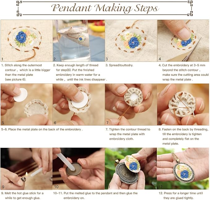 ZOCONE 3 Packs Embroidery Necklace Kit, Embroidery Pendant Kits Mini Cross - Image 7