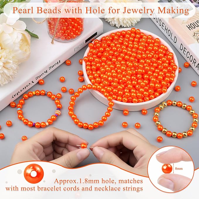DUQGUHO 8mm Orange Beads for Jewelry Making Plastic Pearl Beads - Image 4
