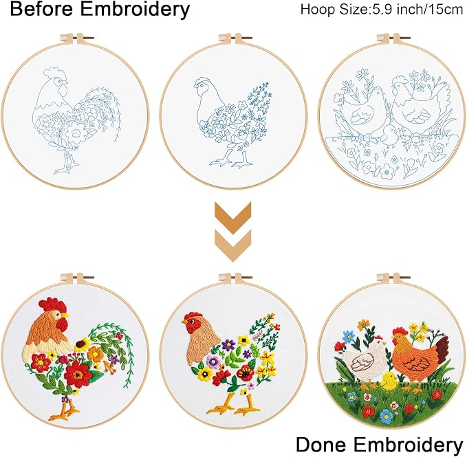 Louise Maelys 3 Packs Chicken Embroidery Kit - Image 2