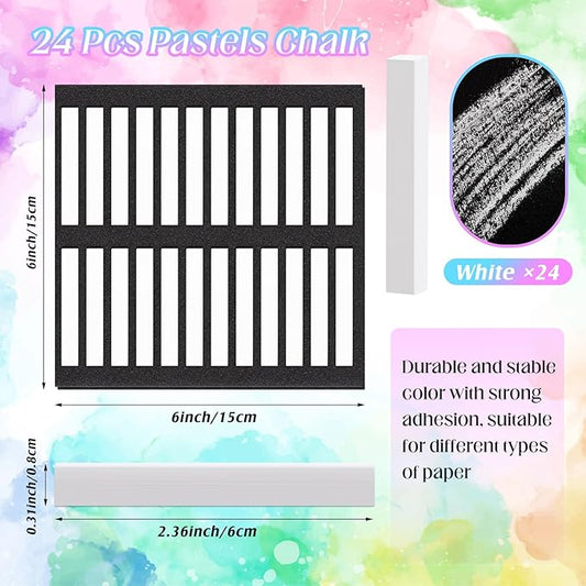 24 Pcs Soft Pastel Drawing Chalk Set Square Sketch Chalk Non-toxic Artist Pastel Sticks for Professional Artists Students and Art Lovers(White)