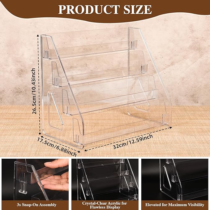 2 Pack Elevated 4 Tier Clear Acrylic Card Display Stand for Trading Cards, Sports Cards, Greeting Cards, Stickers – Slanted Holder for PSA Slabs, Vendors, Collectors & Retail (4 Tier 2 Pack)