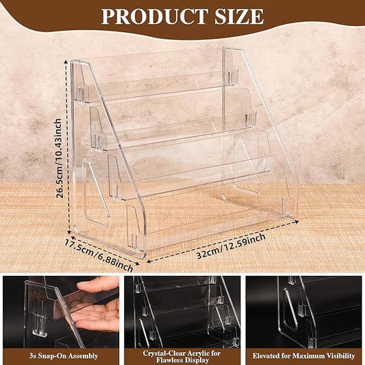 2 Pack Elevated 4 Tier Clear Acrylic Card Display Stand for Trading Cards, Sports Cards, Greeting Cards, Stickers – Slanted Holder for PSA Slabs, Vendors, Collectors & Retail (4 Tier 2 Pack)