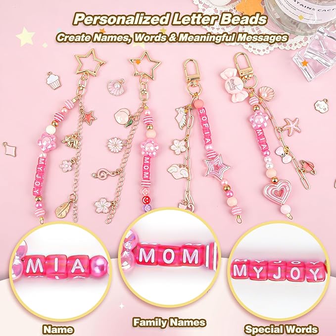 Ecoofor 707 Pcs Lip Gloss Beaded Keychain Making Kits, 78.8 Inch Chains - Image 4