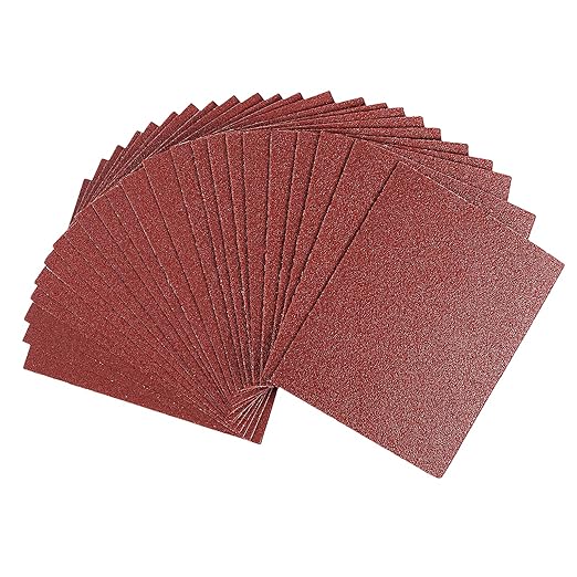 1/4 Sandpaper Sheet – 4-1/2” x 5-1/2”, P80 Grit, Red Aluminum Oxide, Plain Backing, 50-Pack – Sandpaper Sheets for Palm Sanders and Woodworking