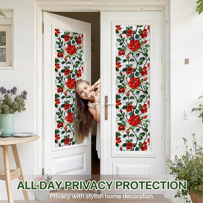 Stained Glass Window Film UV Resistant Window Privacy Film Rose Floral Privacy - Image 3