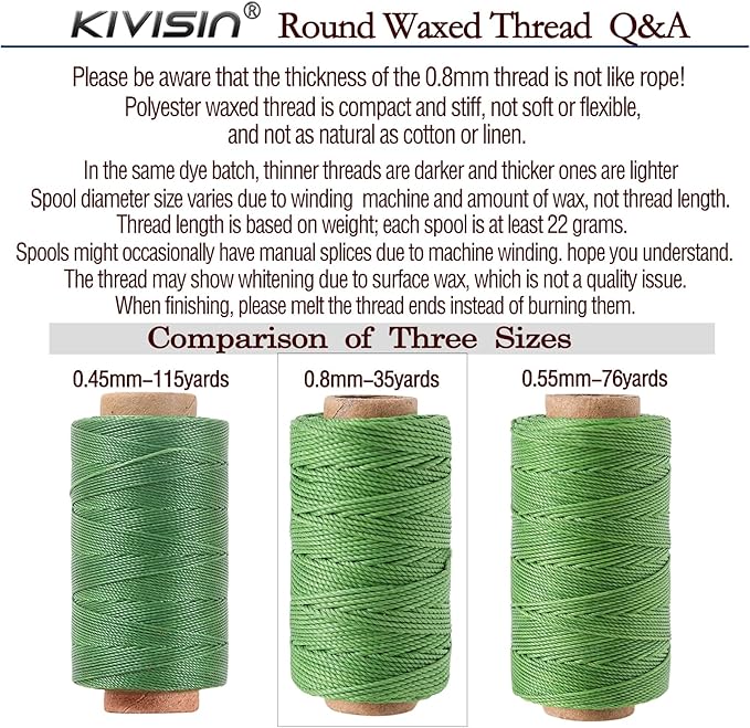 12 Colored Round Waxed Thread 0.8mm, 35 Yards per Spool, 3 Ply Polyester Wax Cord Strings for Hand Sewing, Beading, Bookbinding, Basket Weaving, Micro Macrame Bracelets and Jewelry Making