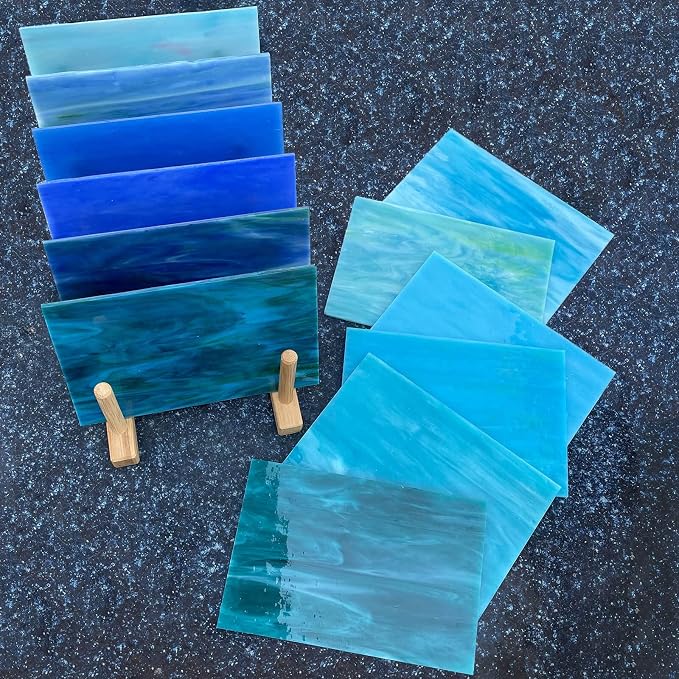 LITMIND 12 Sheets Blue Stained Glass Variety Pack, 4 x 6 Inch Smooth Opaque Art - Image 2