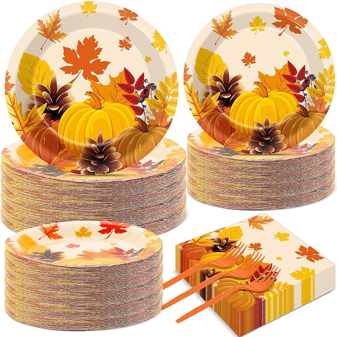50 Guests Thanksgiving Fall Plates and Napkins Party Supplies Autumn Leaves by Qyeahkj