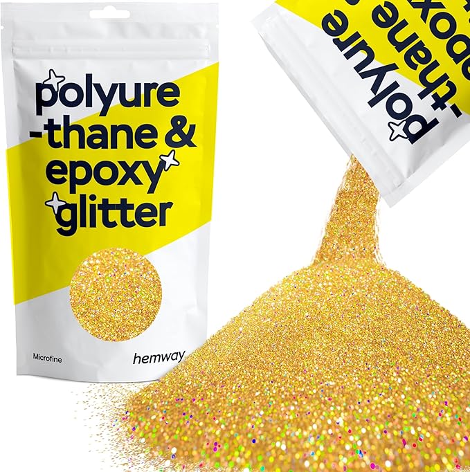 Hemway Polyurethane & Epoxy Resin Glitter 100g / 3.5oz Metallic Crystal Flake Additive for Flooring Jewelry Tumblers Glass Pigment - Microfine (1/256" 0.004" 0.1mm) - Gold Holographic
