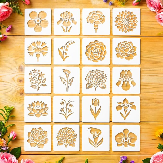 20 Pcs Flower Stencils 2.95 Inch Reusable Flower Stencils by Unknown