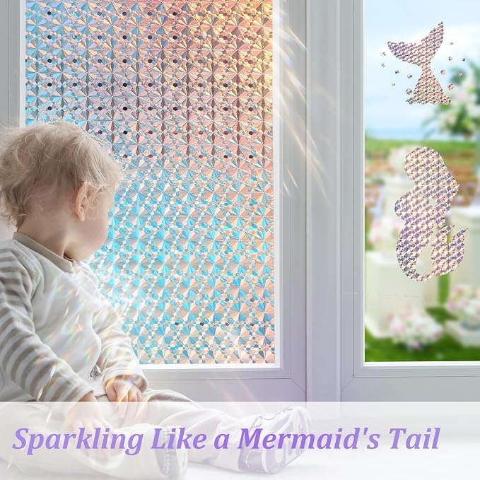 Windimiley Stained Glass Window Privacy Film, Rainbow Clings, 23.6" x 78.7" | - Image 3