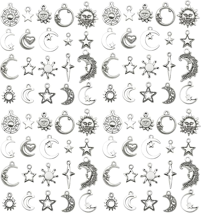 WOCRAFT 60pcs Antique Silver Sun Moon Star Bracelet Charms by WOCRAFT