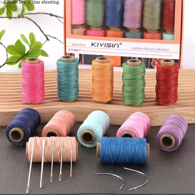 12 Colored Round Waxed Thread 0.8mm, 35 Yards per Spool, 3 Ply Polyester Wax Cord Strings for Hand Sewing, Beading, Bookbinding, Basket Weaving, Micro Macrame Bracelets and Jewelry Making