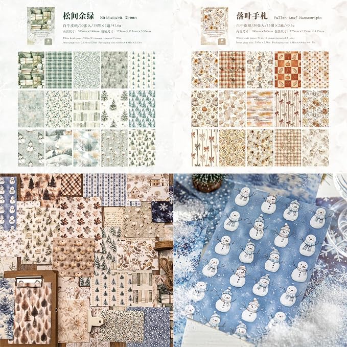 180 Sheets Vintage Autumn & Winter Scrapbooking Supplies, 4x5.5 Dreamy - Image 2