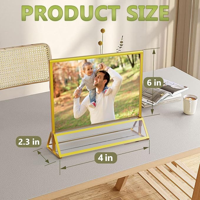 Acrylic Sign Holder 6X4 Gold Frames Double-Sided Gold Picture Frames - Image 2