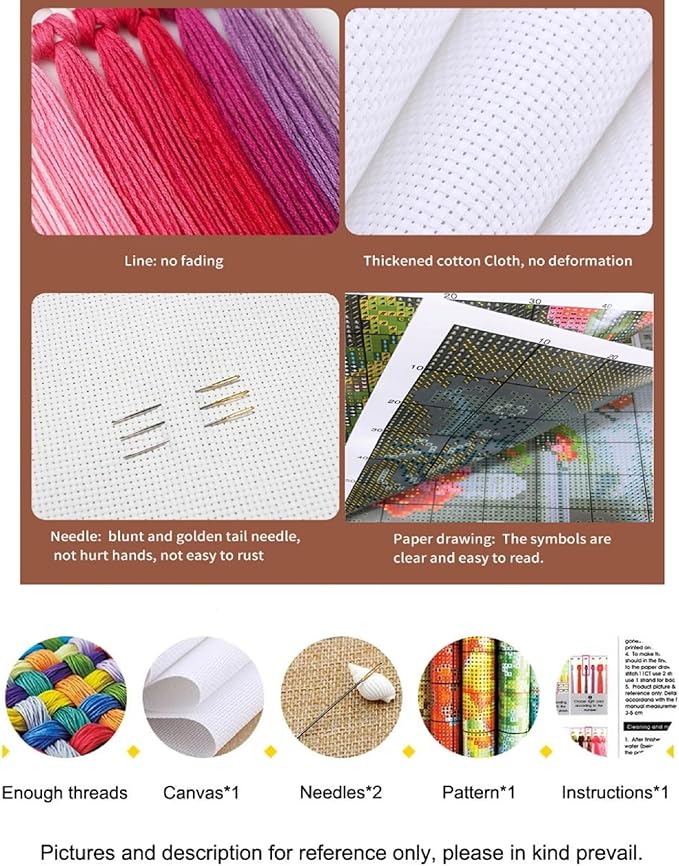 Findvoor Counted Cross Stitch Kits for Adults Full Range of Cross Stitching Embroidery Unprinted Pattern for Beginners, 11CT Needlepoint Kit Patterns Embroidery Kits-Hummingbird Flowers 18x18 inch