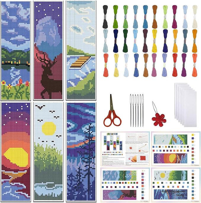 FREEBLOSS 6 Set Cross Stitch Bookmark Kit Scenery Pattern by FreeandCreativeCraftsArt